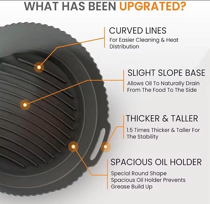 Silicone Air Fryer Liner 8.6" Round for 5–8 QT, With Divider Split for 2 Flavors, Reusable Non-Stick Collapsible Pot Liner, Dishwasher Safe, Heat-Resistant 446°F, BLACK, 1 Pack