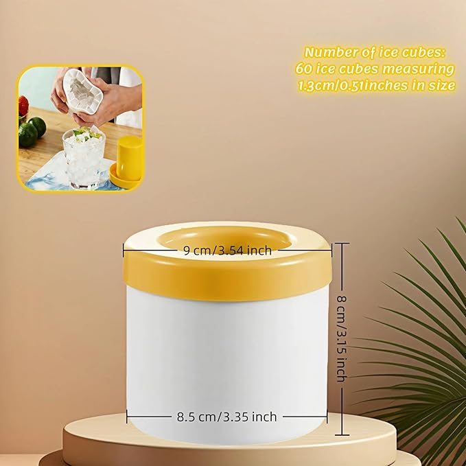3D Upgraded Silicone Ice Cube Tray with Easy Release-30 Cubes, Leak-Proof&Space-Saving for Freezer,RV,Office-BPA-Free Fast Ice Maker for Drinks,Cocktails, Party (Includes Travel Ice Bucket) (Yellow)