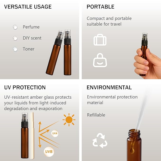 Elfenstall- 25 Pack Set 10ML Protable Refill Bulk Atomizer Spray Travel Perfume Bottle Hydrating Empty Bottle (Amber)