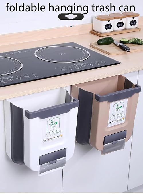 Hanging Kitchen Trash Can,2.6 Gallon Collapsible Waste Bin,Plastic Folding Hang Garbage Can for Cabinet Car Bedroom Bathroom Kitchen Office 11.3 * 10 * 6.9inch,White