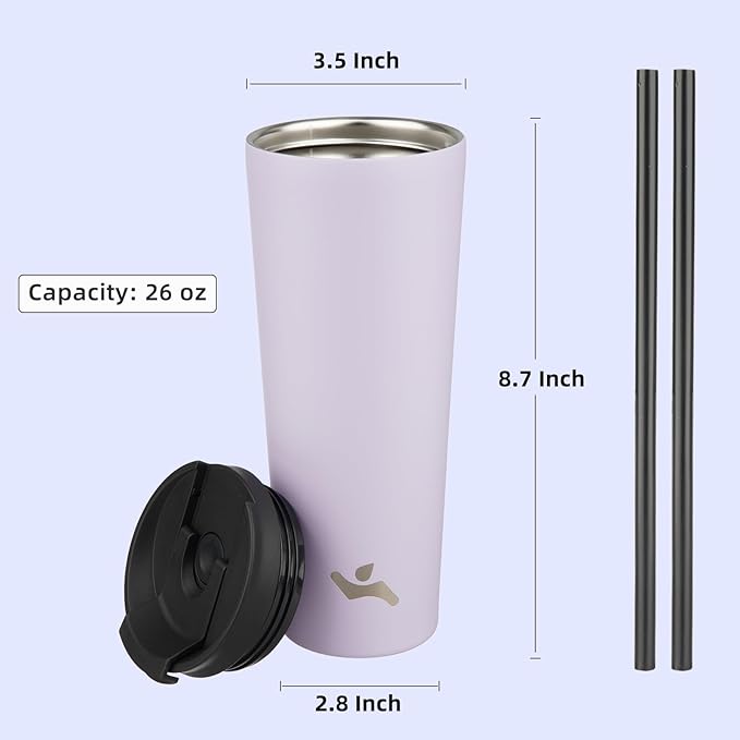 Konokyo 26 OZ Insulated Tumbler with Lid and 2 Straws Stainless Steel Water Bottle Vacuum Travel Mug Coffee Cup,Blue