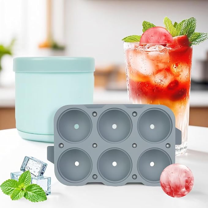 Silicone Ice Ball Maker Mold, 4 Pack (2 Sphere + 2 Cylinder), 2 Inch Large Ice Cube Trays, BPA Free Food Grade Silicone, Easy Release & Slow Melting, Ideal for Whiskey Cocktails Bourbon