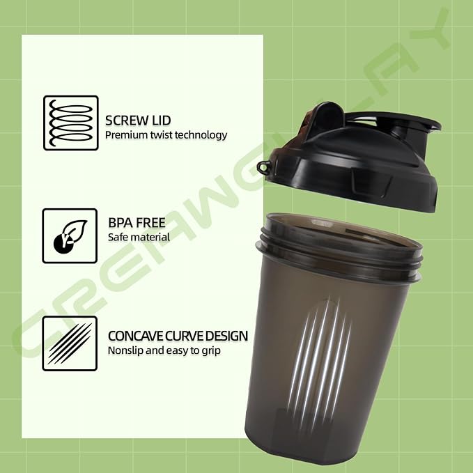 3 Pack Shaker Bottles for Protein Mixes, 17 oz Small Protein Shaker Bottle with Handle, Gym Shaker Cups with Blending Ball for Pre Workout, BPA-Free & Dishwasher Safe, Black, Blue, White
