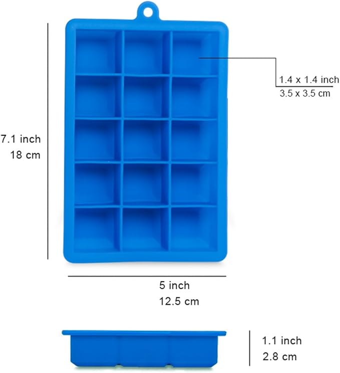 AYI&AYEE Silicone Ice Cube Trays with Lids - 2 Pack - 15 Cavities 1 2/5 inch (2 tbsp / 30ml / 1 fl oz) Square Ice Cubes Baking Molds - BPA free - Easy Release - for Juice, Baby Food, Chocolate & More