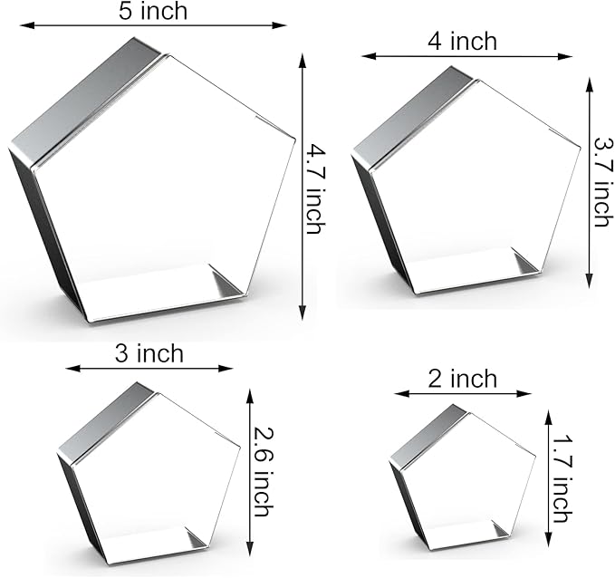 Pentagon Cookie Cutter Set Large - 5 Inch, 4 Inch, 3 Inch, 2 Inch - Geometric Polygon Frame Plaque Cookie Cutters Shapes Molds - Stainless Steel