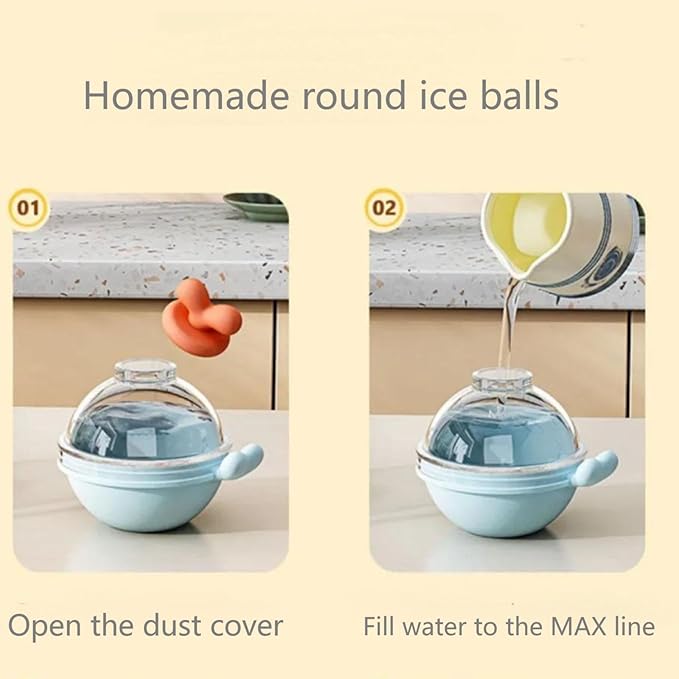 4pcs Ice Cube Mold Ball Boxes with Lid, 2.36in Diameter Large Sphere Ice Maker for Whiskey Cocktail or Sparkling Water, TEB & PET Materials