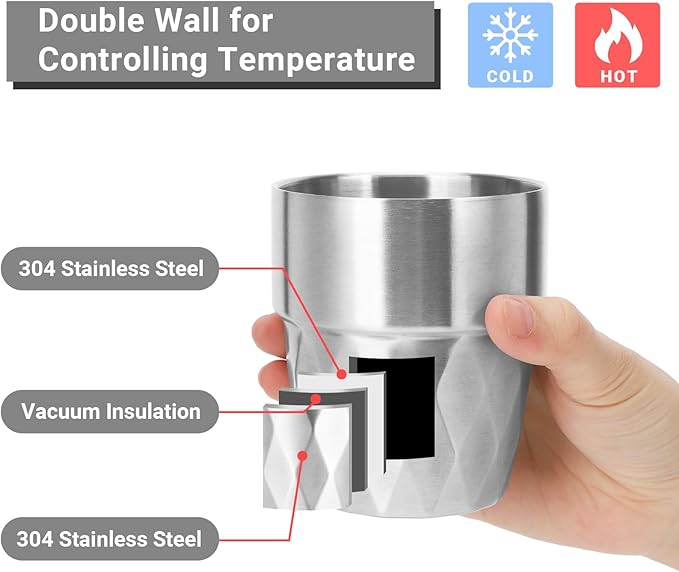 Metal Glasses, 10 oz Insulated Tumbler, 8 Pack Double Wall Unbreakable Stackable Insulated Stainless Steel Cups Premium Drinking Water Tumblers for Travel Camping Home Outdoor