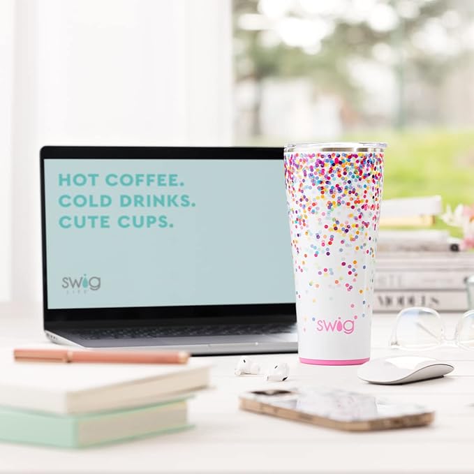 Swig Life 32oz Insulated Tumbler, Travel Coffee Tumbler with Lid, Cup Holder Friendly Travel Coffee Mug, Stainless Steel with Lid (Picnic Basket)