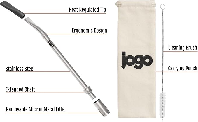 JoGo - The Original Coffee and Tea Brewing Straw - Portable Coffee Maker - Stainless Steel Single Serve Strainer - Filter Function for Hot & Cold Brew - Yerba Mate Straw for Loose Leaf Teas & Coffe