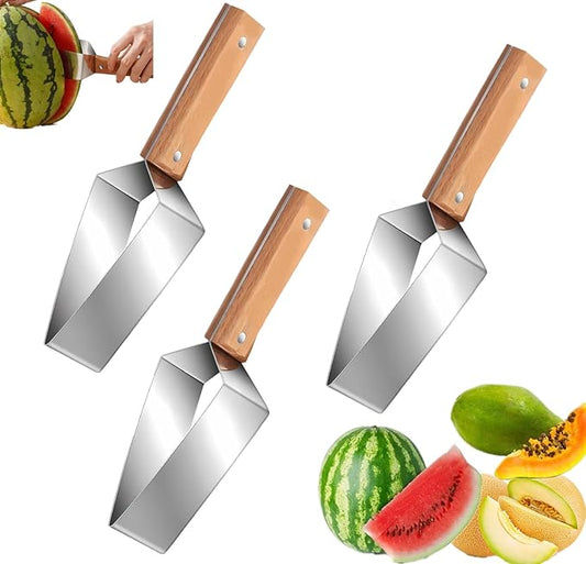 Watermelon Slicer, Watermelon Slicer Cutter Tool, Stainless Steel Watermelon Cutter With Wooden Handle, Fruit Cutter For Kitchen Gadgets (3PCS)