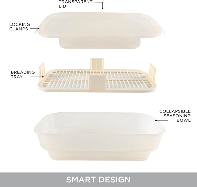 COOK WITH COLOR Collapsible Batter Bowl - Mess Free Breading Shaker Container - Great for Fried Fish, Fried Chicken, Onion Rings, Wings & More, Cream