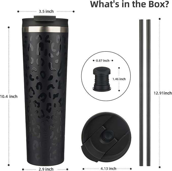 BJPKPK 34oz Insulated Tumbler With lid And Straw Stainless Steel Tumblers Travel Coffee Mug Reusable Thermal Cup,Black Leopard