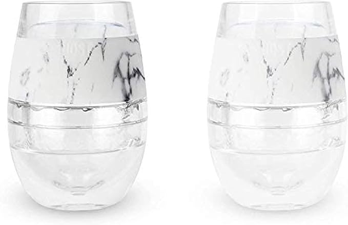 Host Wine Freeze Cup Set of 2 - Plastic Double Wall Insulated Wine Cooling Freezable Drink Glasses with Freezing Gel, Wine Glass Gift for Red and White Wine, 8.5 oz Marble