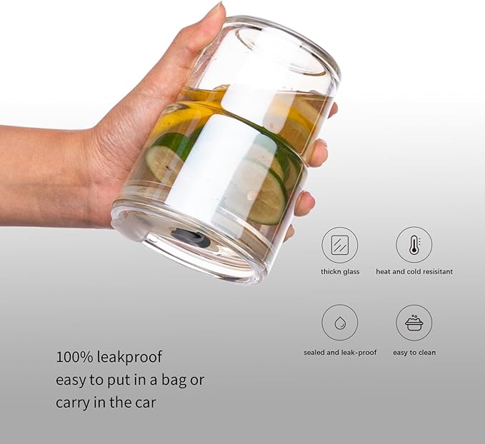 BLUEPOLAR 13 oz Tumbler Water Glass, Water Bottle with Straw and Dustproof Lid, Coffee Ice Cup Double Wall Insulated Glass Cup (White-4pack)