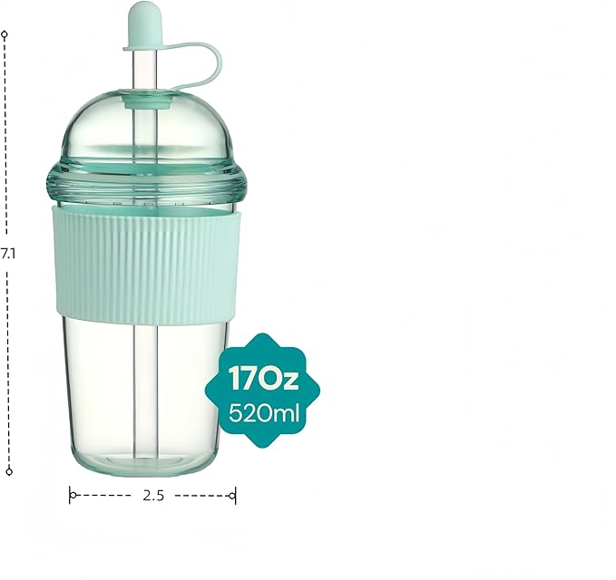 Reusable Ices Coffee Cups with Lids and Straws 17oz, Boba Cup with Straw,Tumbler with Silicone Sleeve for Cold Drinks, Iced Coffee, Bubble Tea ，light Blue