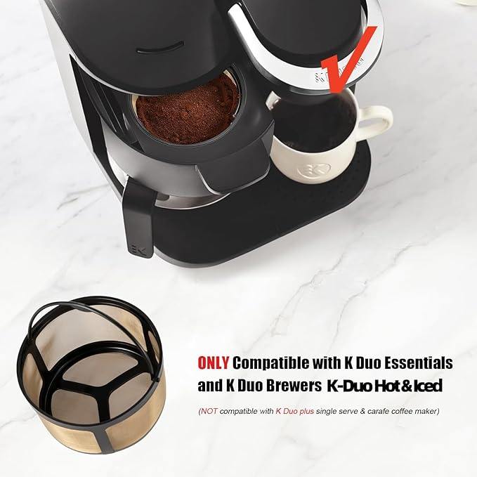 Reusable Coffee Filter for K-Duo Hot & Iced(Gen 2) K-Duo Essentials and Brewers 8-12 Cup Coffee Makers Gold Mesh Coffee Filter Basket