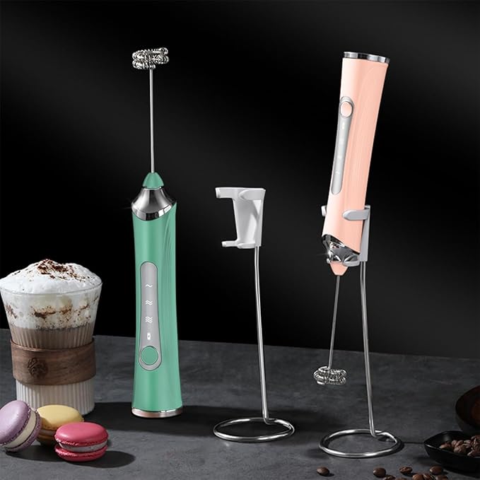 Rechargeable Milk Frother Handheld For Coffee,3 Speeds Frother Wand With Stand, Batidora De Mano Electrica,Coffee Frother With 2 Heads,Drink Mixer Electric Handheld,Kitchen Essentials (Colorful 3)