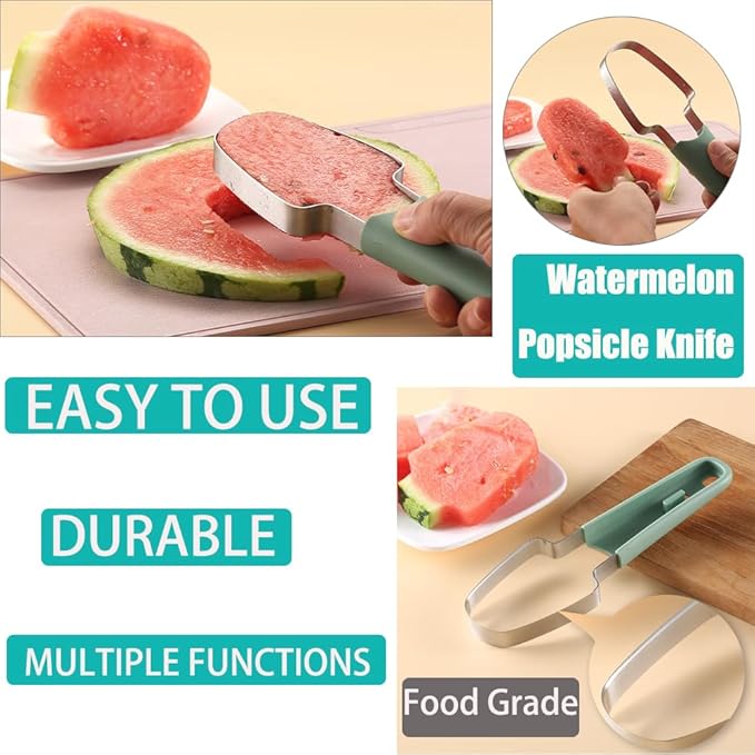 Watermelon Cutter, Watermelon Fork Slicer Cutter, Upgraded 3-in-1 Stainless Steel Summer Watermelon Cutting Tool, Multi-Melon Fruit Forks Slicer Cutter for Party Camping & Kitchen