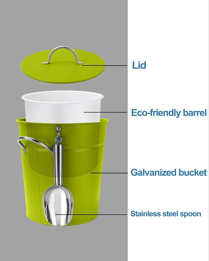 3Qt Chartreuse Galvanized Ice Bucket with Lid, Scoop & Handles - Ideal for Cocktails, Parties, BBQs, Wine & Champagne. Double-Layer Insulated Outer & Galvanized Inner Layer