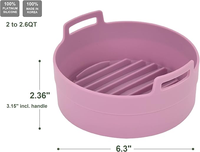 jNE Premium Air Fryer Silicone Pot, Bowl, Basket | Food Safe Air Fryers Oven Accessories | Easy to Clean | Replacement of Parchment Liners | 6.3 inches in diameter, Pink