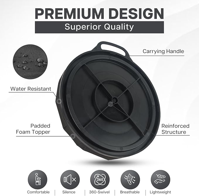 5 Gallon Bucket Seat for Yeti, Swivel Lid With Padded Top for Cozy Sitting, Cushion for Outdoor Fishing, Hunting, Gardening, Camping, Car Washing, Baseball Training