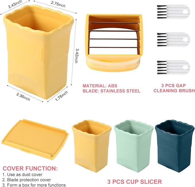 3 Pcs Cup Slicer with 3 Pcs Gap Cleaning Brushes Stainless Steel Strawberry Slicer Banana Slicers Fruit Slicer Fruit Cutters Multifunctional Soft Fruit and Vegetable Slice Fresh Platter Making