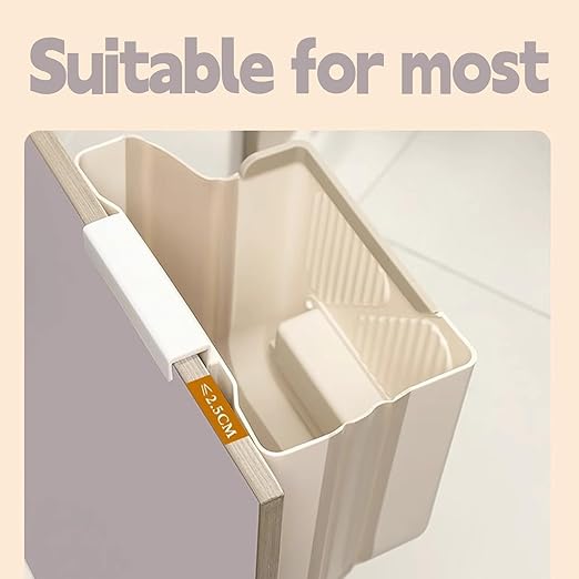 Folding Hanging Kitchen Waste Trash Can, Collapsible Space-Saving Foldable Hanging Garbage Bin for Cabinet Door, Kitchen, Bathroom, RV and Office (Grayish White,10L)