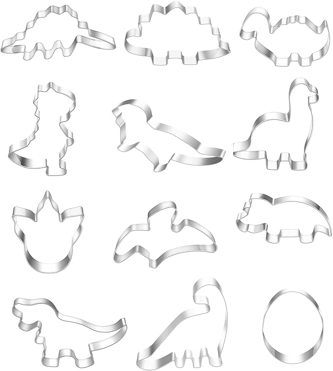 Dinosaur Cookie Cutters Set - Mini Small Sizes, 12pcs Biscuit Molds for Kids, Kitchen Tools for Cookie, Fruit, Fondant, Cake Decorations, Kid's Dinosaur Shapes