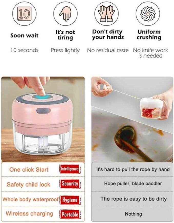 Electric Mini Garlic Mincer, 100ML USB Vegetable Onion Chopper, Portable Small Food Processor for Ginger, Chili, Vegetables