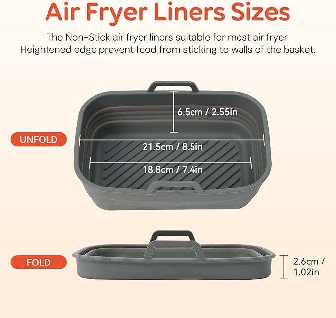 WELTOKE Collapsible Air Fryer Silicone Liners 2 Pack, Silicone Air Fryer Liners Reusable for Bella 4Qt Slim Air Fryer(3.3lb Capacity), Rectangular AirFryer Silicones Pot for AirFryers Accessories