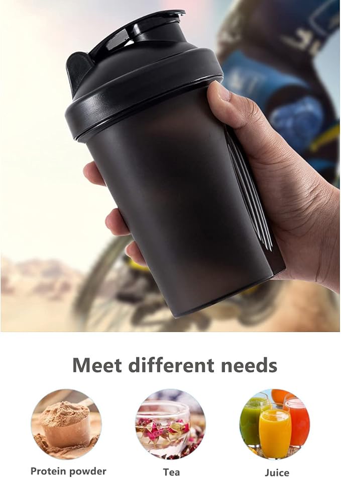 Shaker Bottle Protein Shakes and 16-Ounce/400ML Shaker-Bottle with Whisk Balls, Non-BPA plastic (Black+White(2PCS))