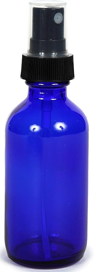 Cobalt Blue Glass Spray Bottle (2 oz, 2 pk) Waterproof Labels Included, Fine Mist Sprayer, Essential Oils, Colognes & Perfumes