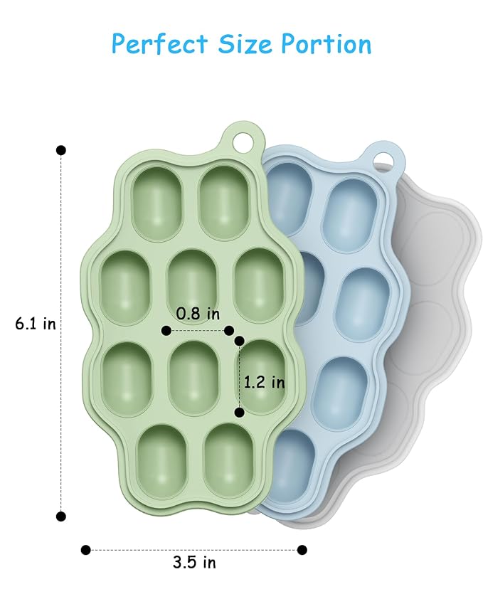 Baby Food Freezer Tray with Lid 2 Pack, Silicone Baby Food Storage Containers, Breastmilk Popsicle Mold, Small Ice Cube Tray for Homemade Baby Food（Blue/Green）
