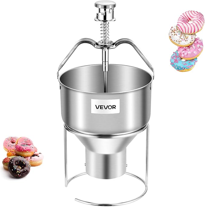 VEVOR Donut Depositor, Large Capacity Manual Donuts Dropper, 304 Stainless Steel Commercial Batter Dispenser, 6 Thicknesses Adjustment Doughnut Hopper with Stand, For Restaurant Cafe Bakery Kitchen