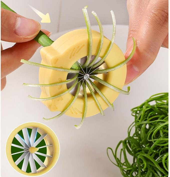 Professional Green Onion Shredder & Slicer - 12 Blade Stainless Steel Scallion Cutter with Safety Design, Perfect for Blooming Onion, Chili & Celery (3)