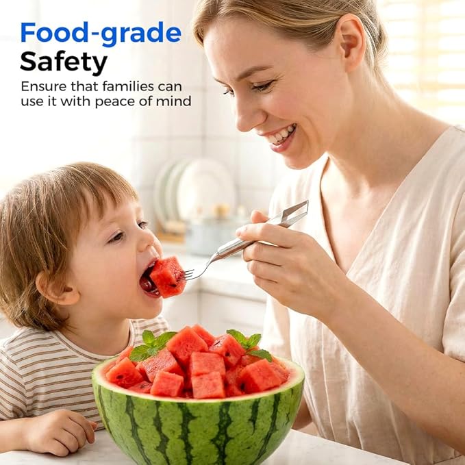 2 in 1 Stainless Steel Fruit Cutter, 2026 New Upgrade Dual Head Fruit Slicer and Fork, Hand Crank Watermelon Cutter for Pineapple Melon, Easy Clean Kitchen Gadget (2PCS)