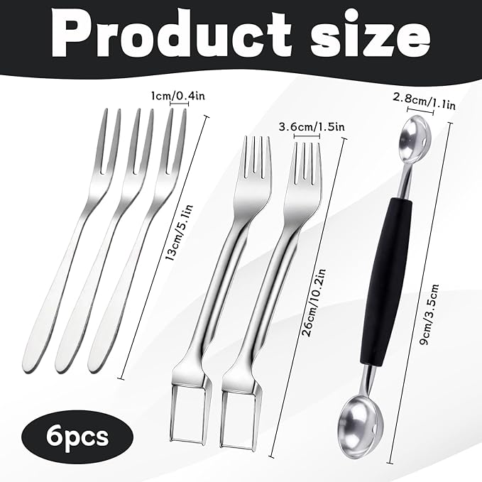 Watermelon Slicer Cutter, 6-Piece Fruit Serving Utensils for Kitchen, Watermelon Slicer with Melon Baller Scoop and Fruit Forks, Easy to Use and Clean