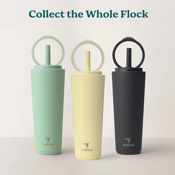 REDUCE Halo 32 oz Stainless Steel Vacuum Insulated Tumbler - Spill Proof Travel Mug with Flip Handle Lid - Keeps Drinks Cold for 32 Hrs - Dishwasher Safe - Cupholder Friendly - Pineapple
