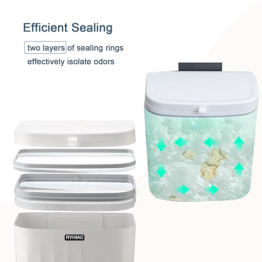 Good Looking Hanging Small Trash Can with Lid, Thick Kitchen Compost Bin for Counter Top or Under Sink, Wall Mounted Waste Basket Bin Garbage Can for Bathroom (Ivory White)
