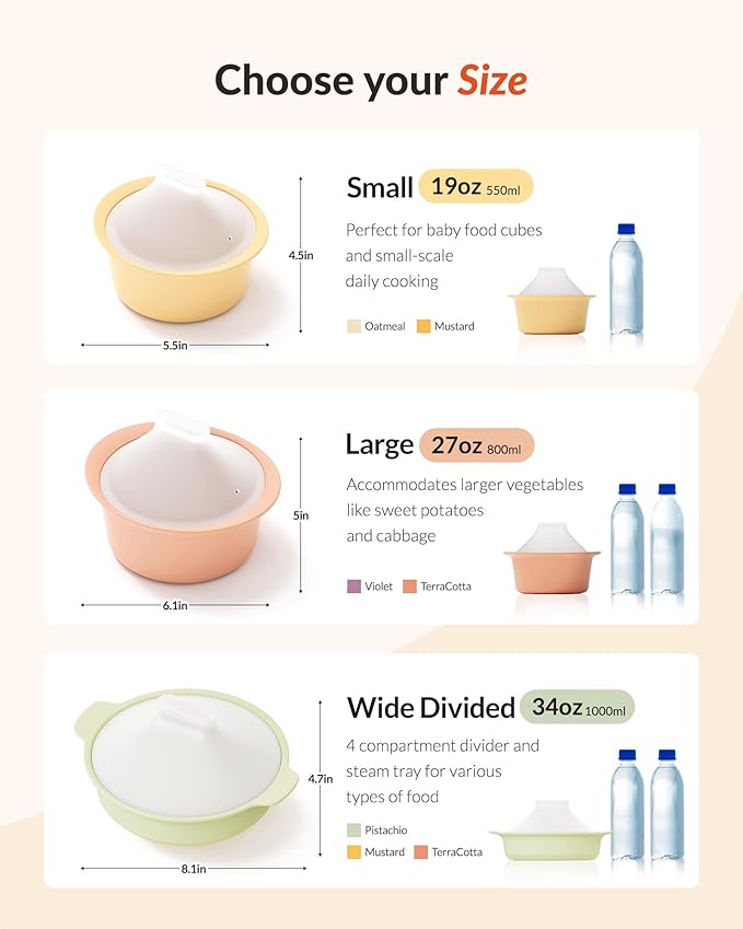 Moyuum Silicone Microwave Steamer | Made in Korea, Baby Food Maker Bowl with Lid, Egg and Vegetable Steam Cooker, Japanese Donabe Inspired Cooking Pot, Dishwasher Safe (Small, Oatmeal)