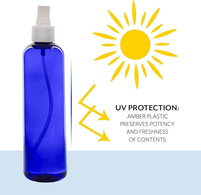 Cornucopia Brands 8oz Blue Plastic Spray Bottles with White Fine Mist Atomizers (Pack of 6) for DIY Home Cleaning, Aromatherapy, Beauty Care