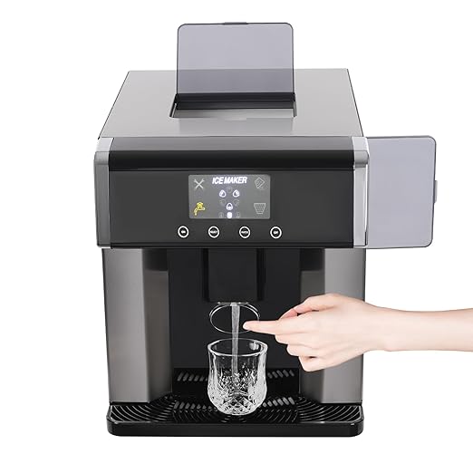 2-in-1 Nugget Ice Maker Countertop, 33Lbs/Day Portable Soft Chewable Ice Machine Self-Dispensing Pellet Ice Maker Stainless Steel Ice Making Machine with Self-Cleaning for Home Kitchen Bar Office