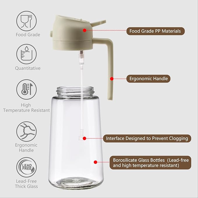 SWEET VIEW Oil Sprayer for Cooking, 16oz/470ml Glass Oil Dispenser/Pour Bottle, Kitchen Accessories, Kitchen Gadgets for Air Fryer, Salad, BBQ, with Stickers (White)