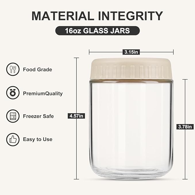 SHOWIN Overnight Oats Containers with Lids, 16oz Glass Jars with Lids 2 pcs, Apricot, Wide Mouth Mason jars for Salad, Yogurt, Snacks, Meal Prep