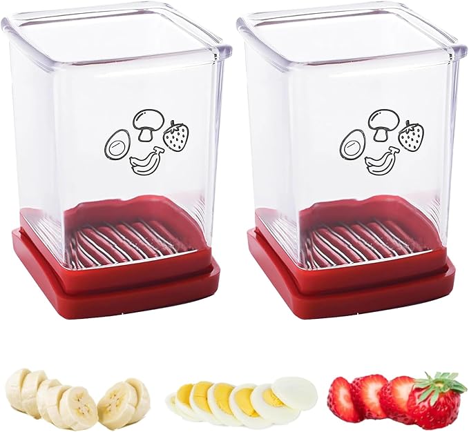 Fruit Cutter and Chopper – Cup Slicer for Strawberry, Grape, Banana, Mushroom, Kitchen Gadget for Fruits and Vegetables, Compact Slicing Tool (2 Packs)