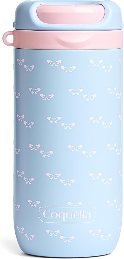 15 oz Stainless Steel Coffee Tumbler with Twist-Open Lid, Insulated Travel Mug for Iced Coffee Cold Brew and Warm Beverages, Leakproof, BPA-Free, Cup Holder Friendly, Bow Charm, Coquette Blue