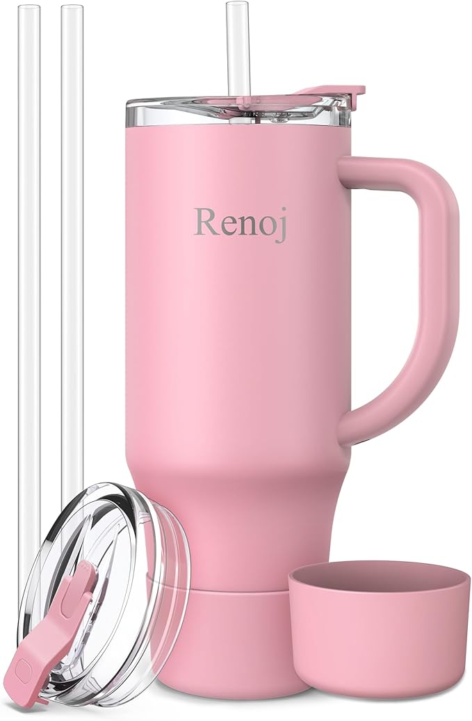 Renoj Insulated Mug 100% Leak Proof Insulated Water Bottle for Iced Coffee & Hot Drinks - Fits Car Cup Holder, Ideal Gift, 2 Straws & Silicone Boot - SnapShift Green Gradient 40 oz