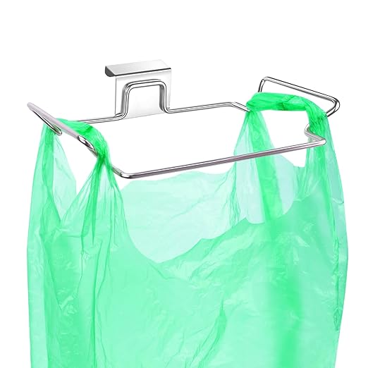 Large Stainless Steel Trash Bag Holder for Kitchen Cabinets Doors and Cupboards, Under Sink Bag Holder, Garbage Bag Holder, Waste Can, Hanging Kitchen Trash Cans
