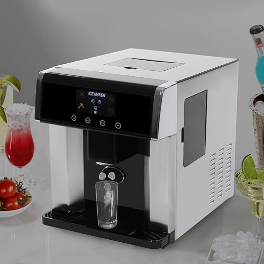 Nugget Ice Maker Countertop, 2-in-1 Water Dispenser with Ice Maker, 33lbs/Day Electric Ice Maker Machine with LCD Display and Touch Control, Automatic Water Injection Ice Dispenser for Cafes Homes