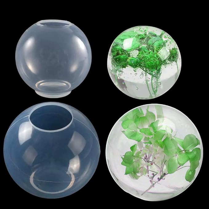 FineInno 2Pcs Large Sphere Resin Molds 4", 3" Clear 3D Seamless Crystal Ball Silicone Molds for Flowers Preservation DIY Epoxy Round Orb Soap Candle